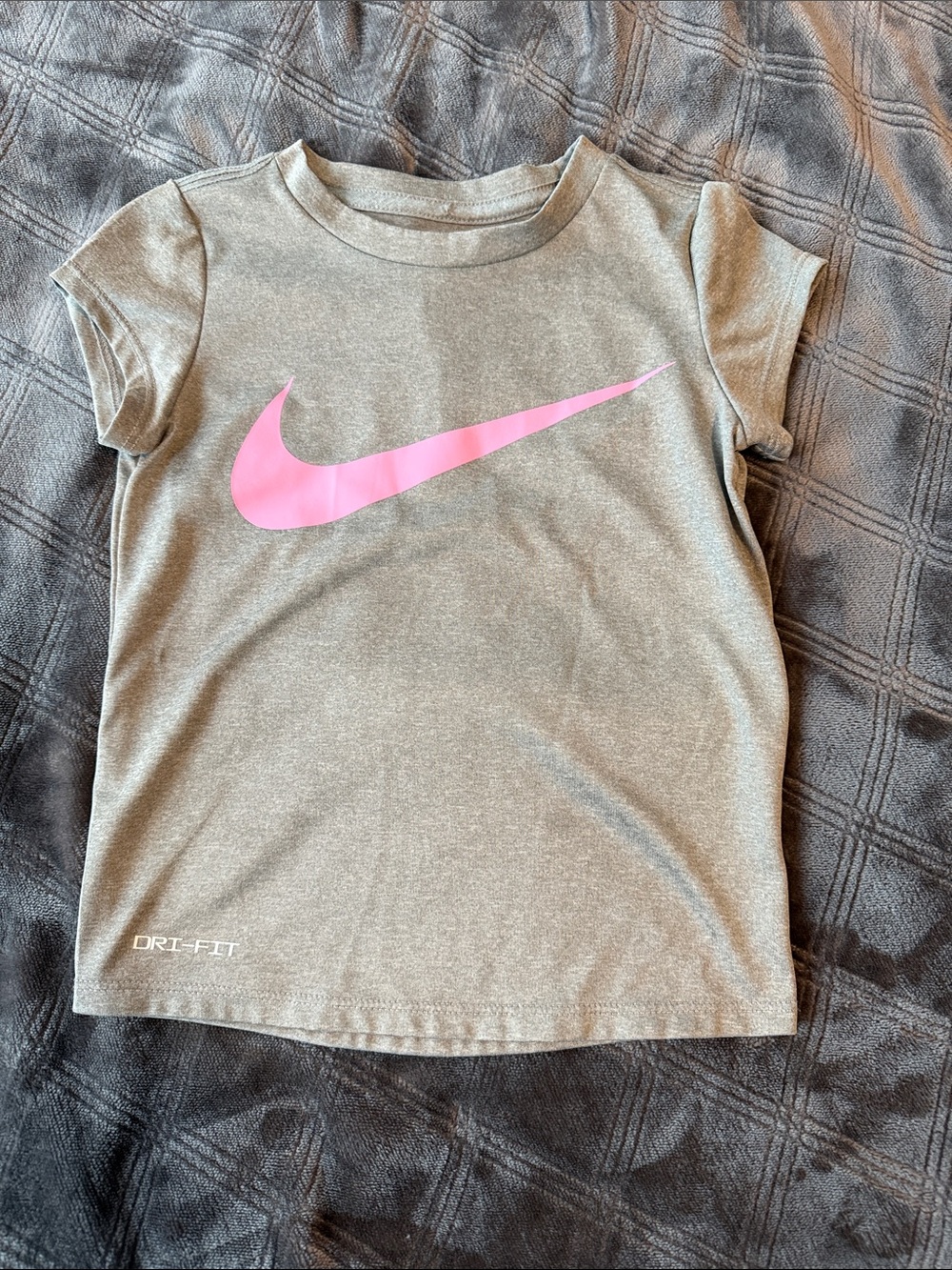 Nike Kids Gray Short Sleeve Tee with Pink Swoosh